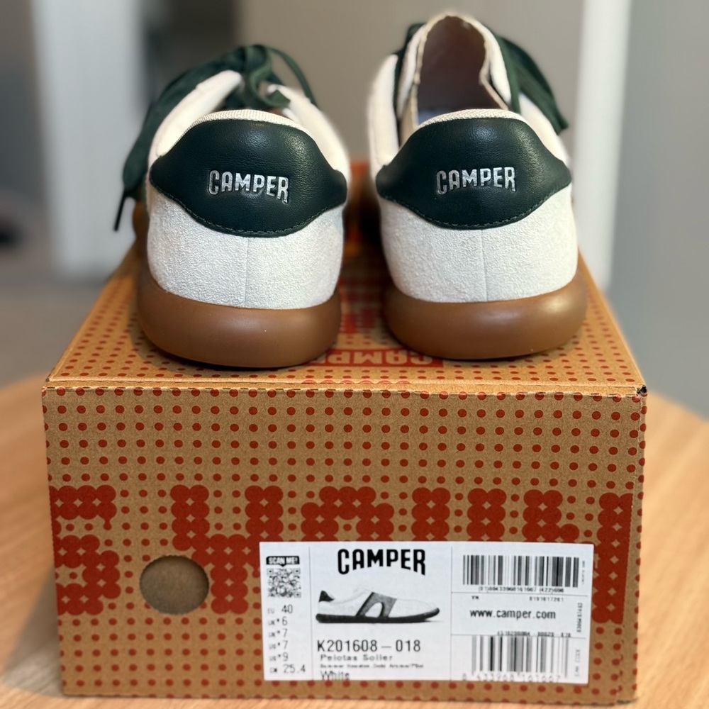 Camper Pelotas Soller White & Green Leather Sneakers EU 40 / 9W - brand new